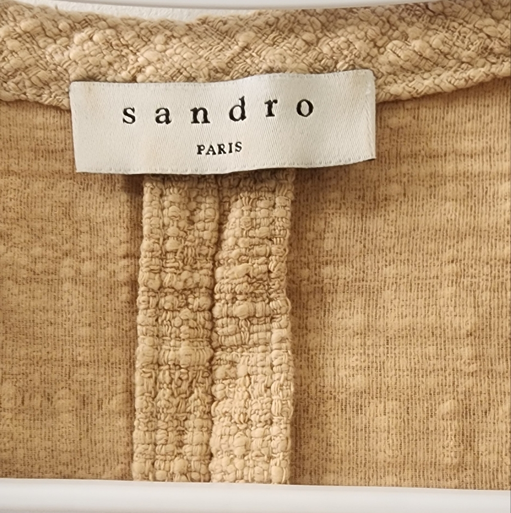 Sandro Paris Women's Tweed Tan Textured Short Sleeve Dress, Size 36. - Picture 2 of 7
